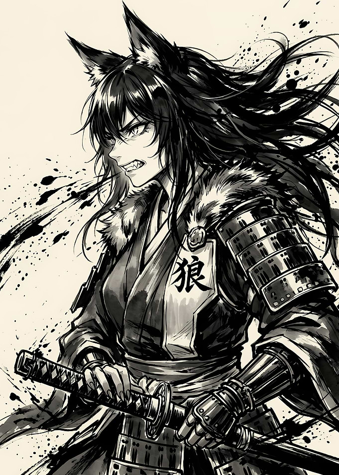 Fierce Wolf Samurai Warrior Illustration