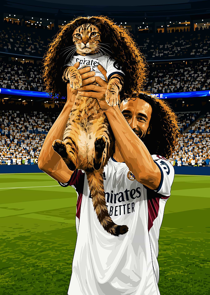 Marc Cucurella Holding Cat Illustration