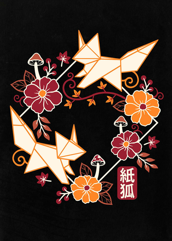Geometric Origami Fox and Floral Wreath
