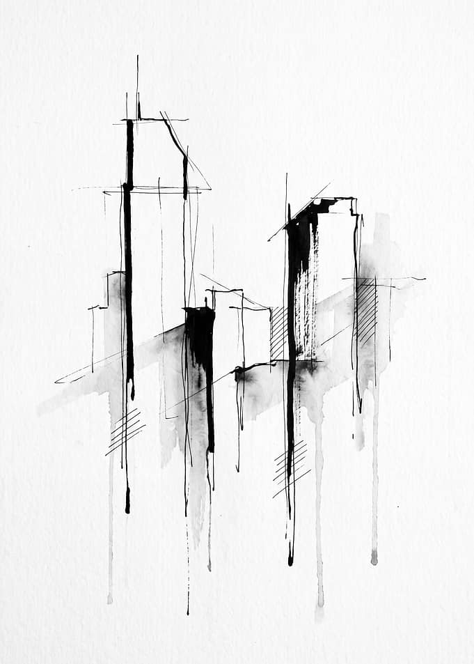 Minimalist Ink Wash Cityscape Sketch