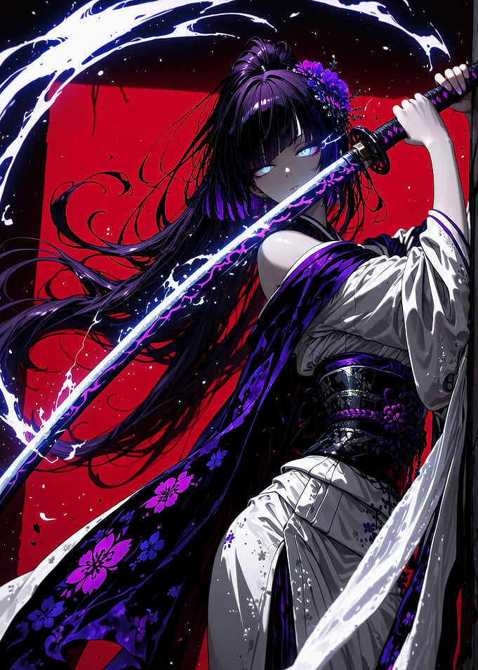 Anime Samurai Girl with Glowing Katana