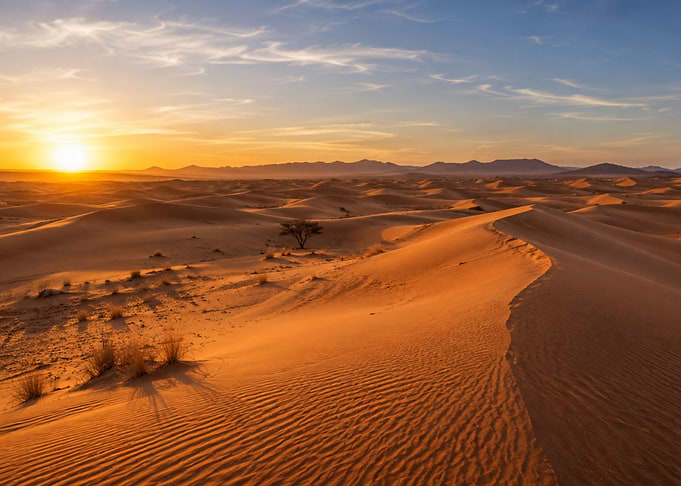 Golden Sunset Over Desert Dunes