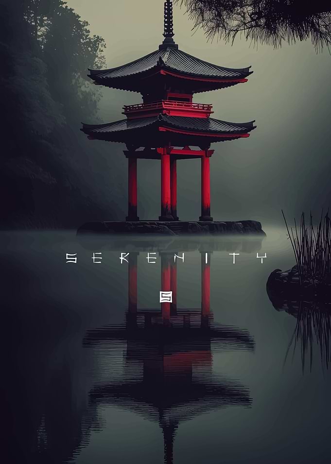 Serene Japanese Pagoda Reflection