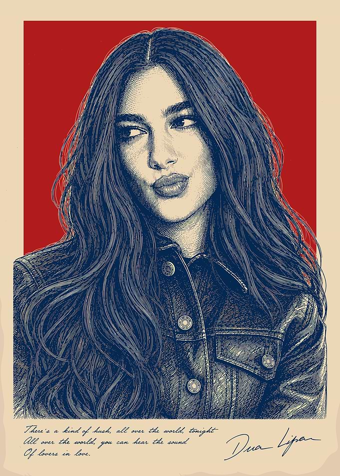 Dua Lipa Engraving Style Portrait