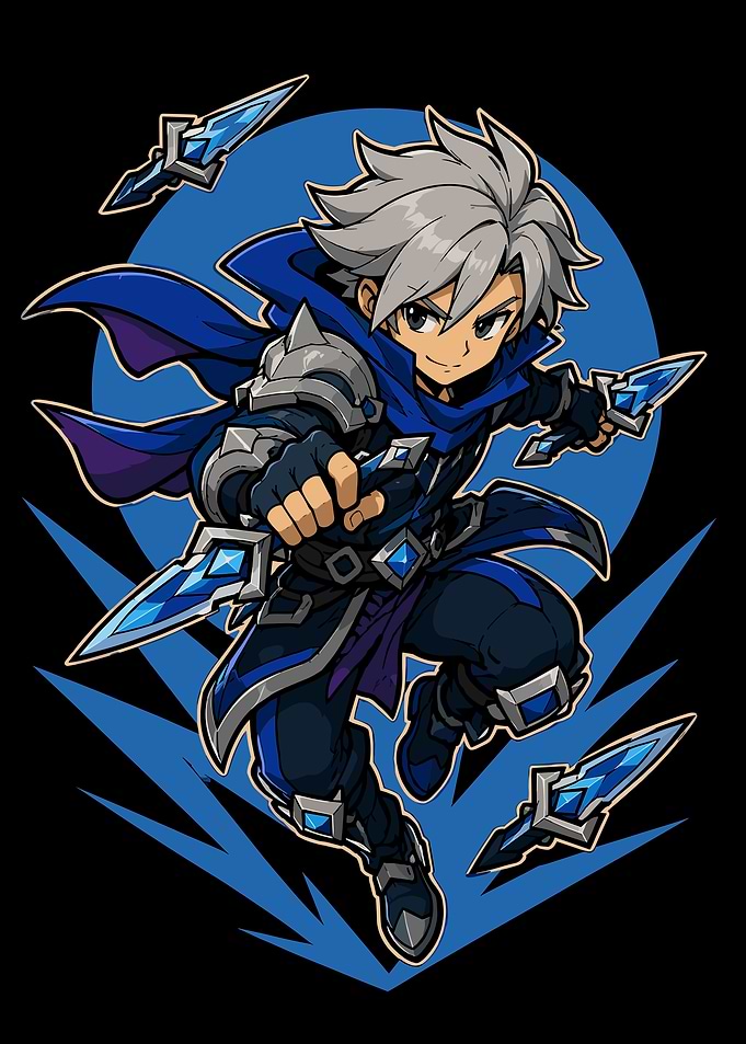 Chibi Ninja Warrior with Blue Daggers