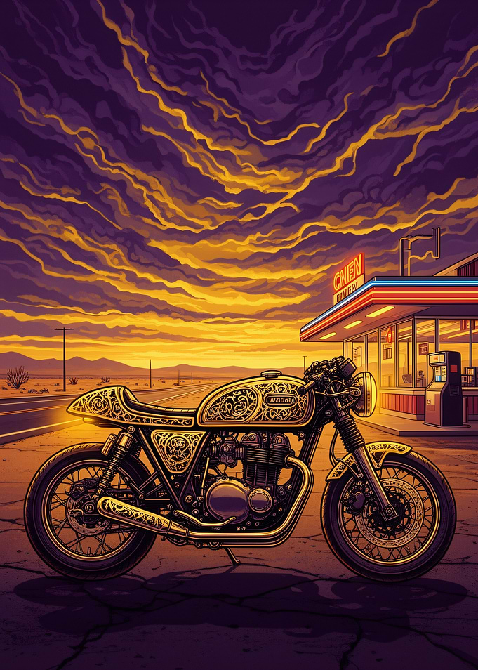 Ornate Cafe Racer at Desert Diner