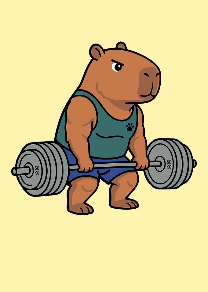 Muscular Capybara Weightlifting Cartoon