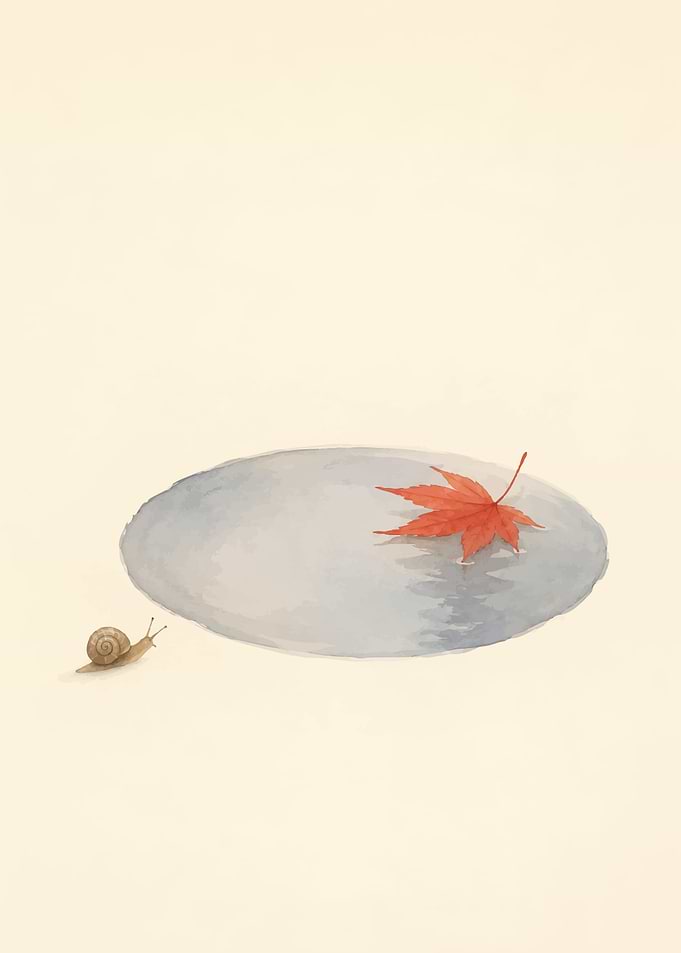 Snail and Maple Leaf in Water