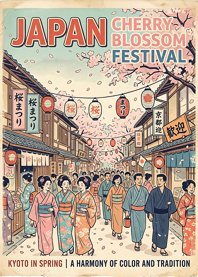 Japan Cherry Blossom Festival Vintage Poster