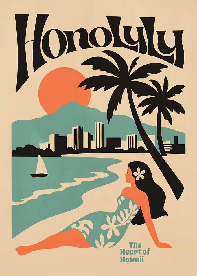 Vintage Honolulu Hawaii Travel Poster