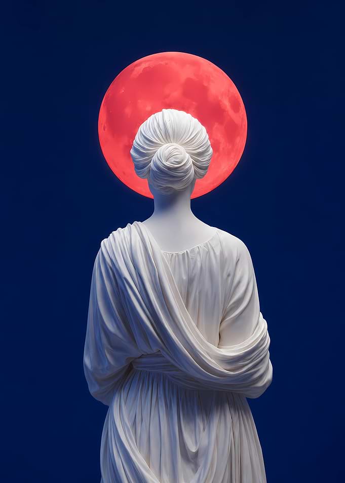 Statue Before a Red Moon