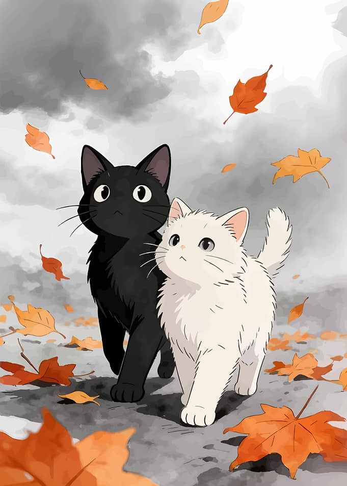 Black and White Kittens in Autumn