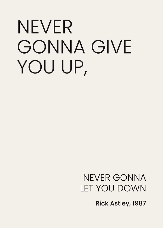 Rick Astley Lyric Minimalist Poster