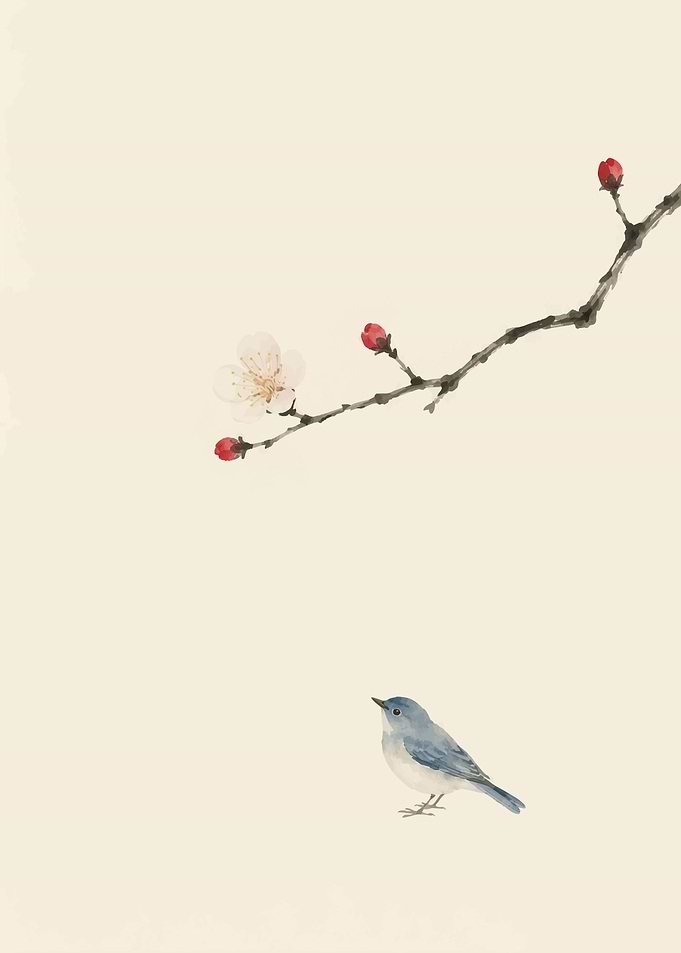 Minimalist Bird and Plum Blossom Branch