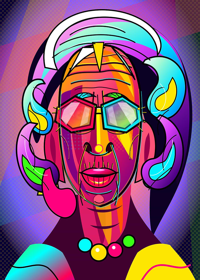 Vibrant Abstract Portrait with Geometric Glasses