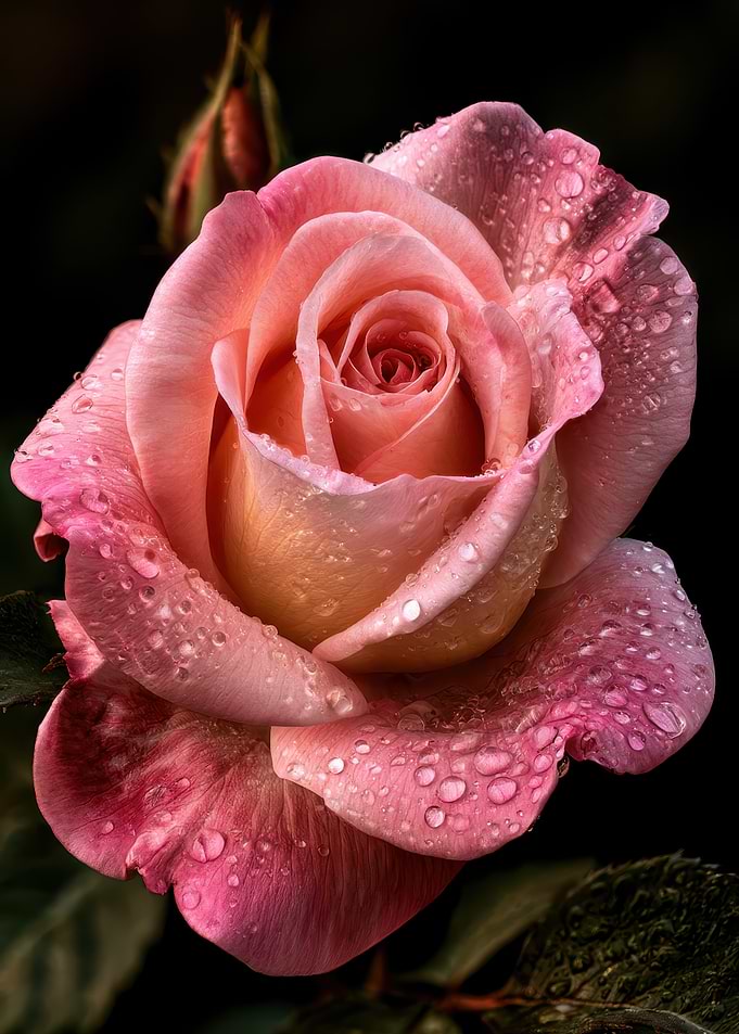 Dew-Covered Pink Rose Bloom