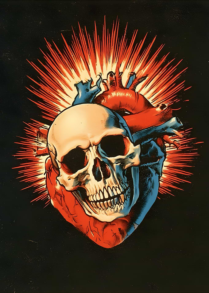 Skull and Anatomical Heart Illustration