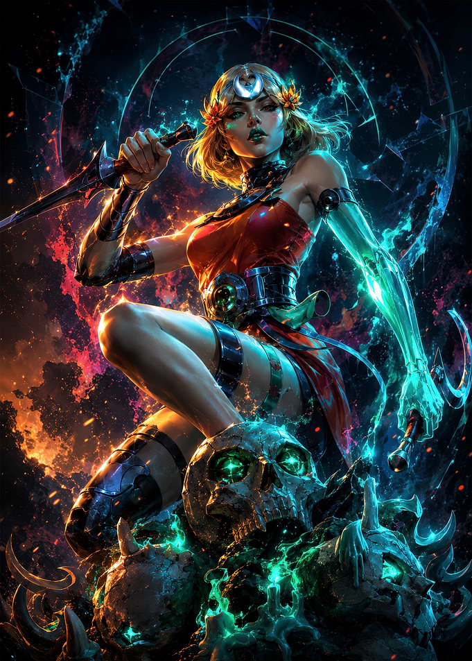 Warrior Goddess with Glowing Skull