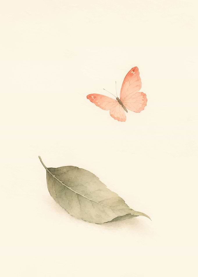 Watercolor Butterfly and Leaf