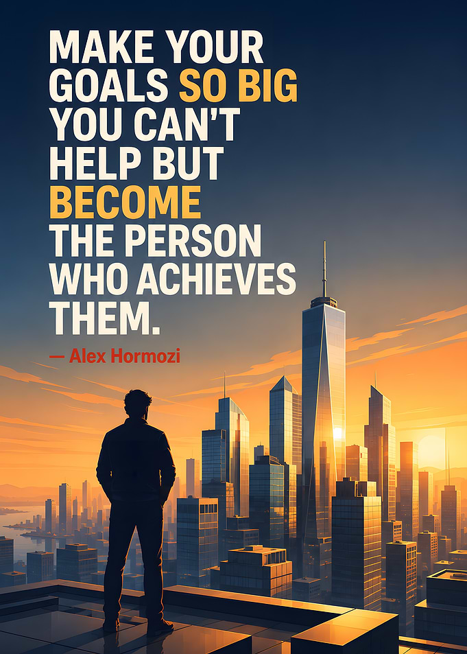 Alex Hormozi Inspirational Cityscape Quote