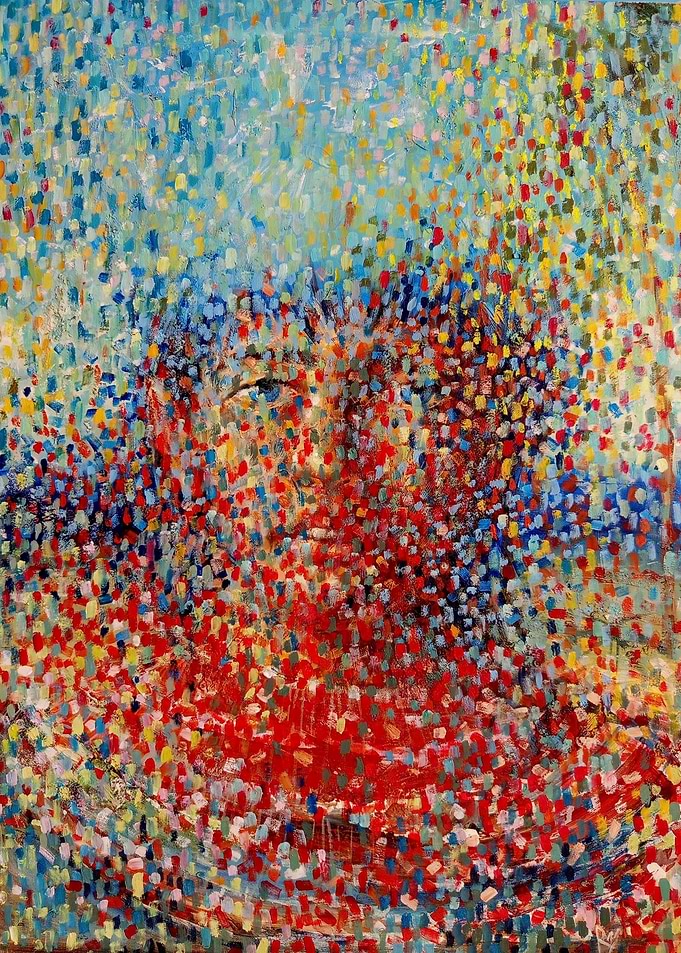 Pointillist Portrait of a Human Face