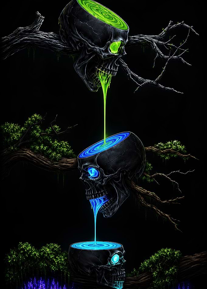 Trippy Neon Skull Cascade Art