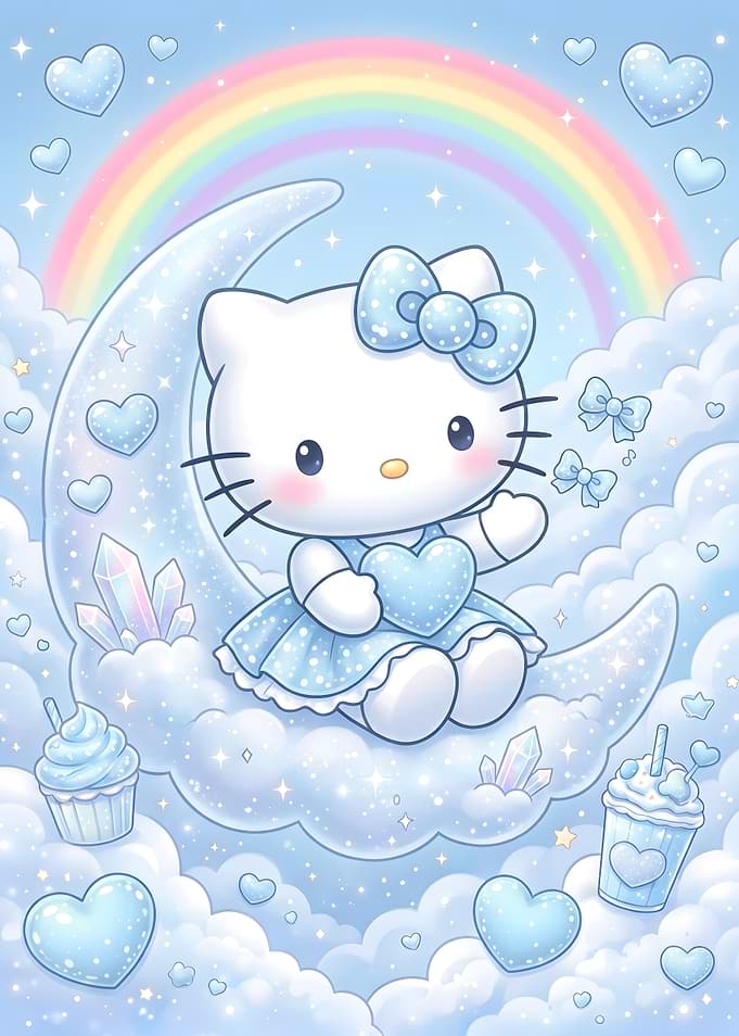 Hello Kitty Sitting on Crescent Moon