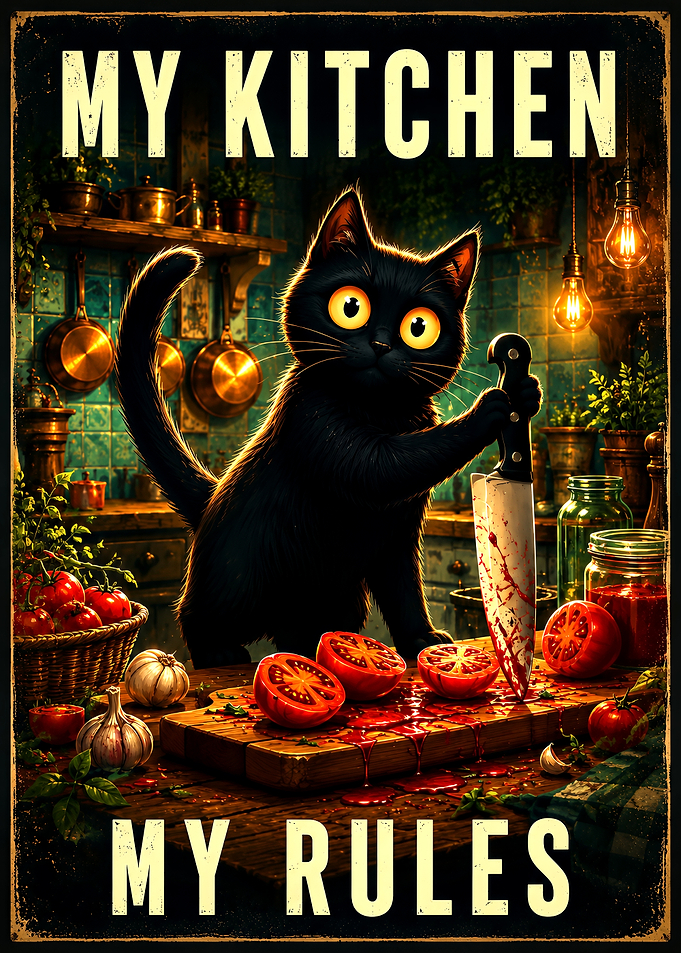 Black Cat Kitchen Rules Poster