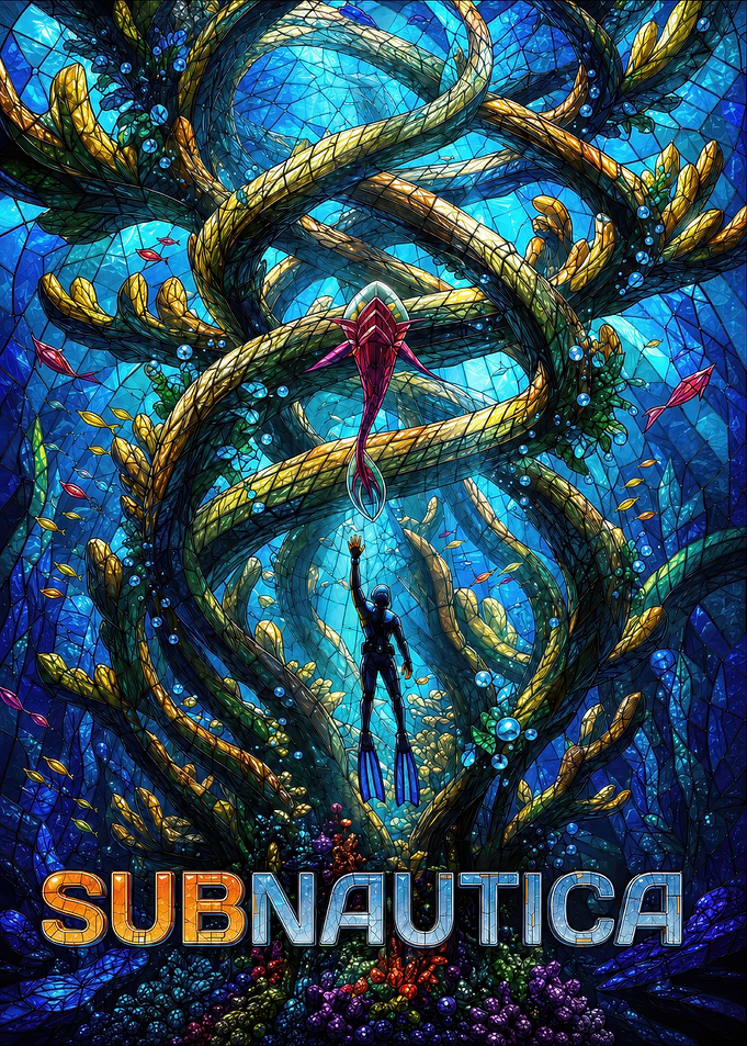 Subnautica Stained Glass Underwater Scene