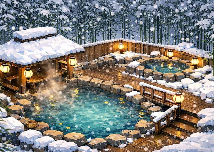 Snowy Japanese Hot Spring Onsen
