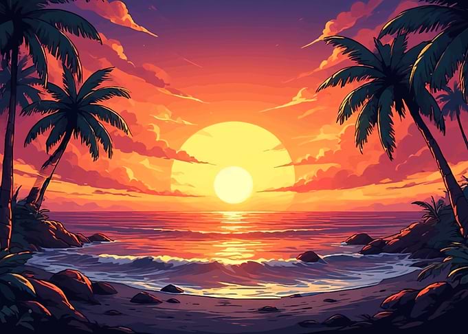 Vibrant Tropical Sunset Beach Scene