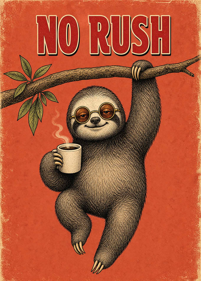No Rush Sloth Coffee Poster