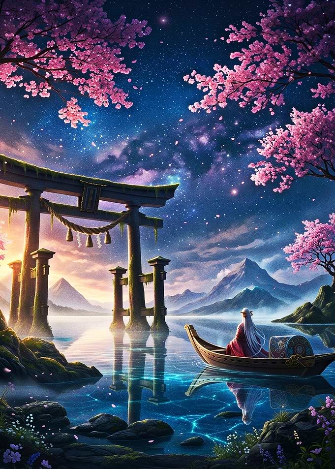 Moonlit Torii Lake