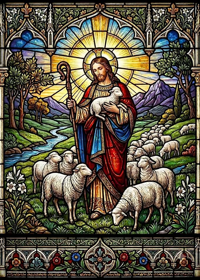 Jesus the Good Shepherd Stained Glass