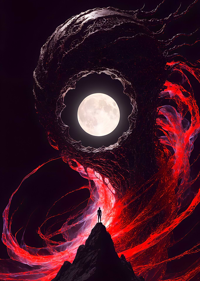 Lone Figure Before Cosmic Entity