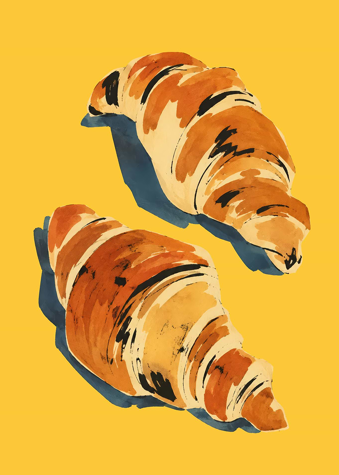 Two Watercolor Croissants on Yellow