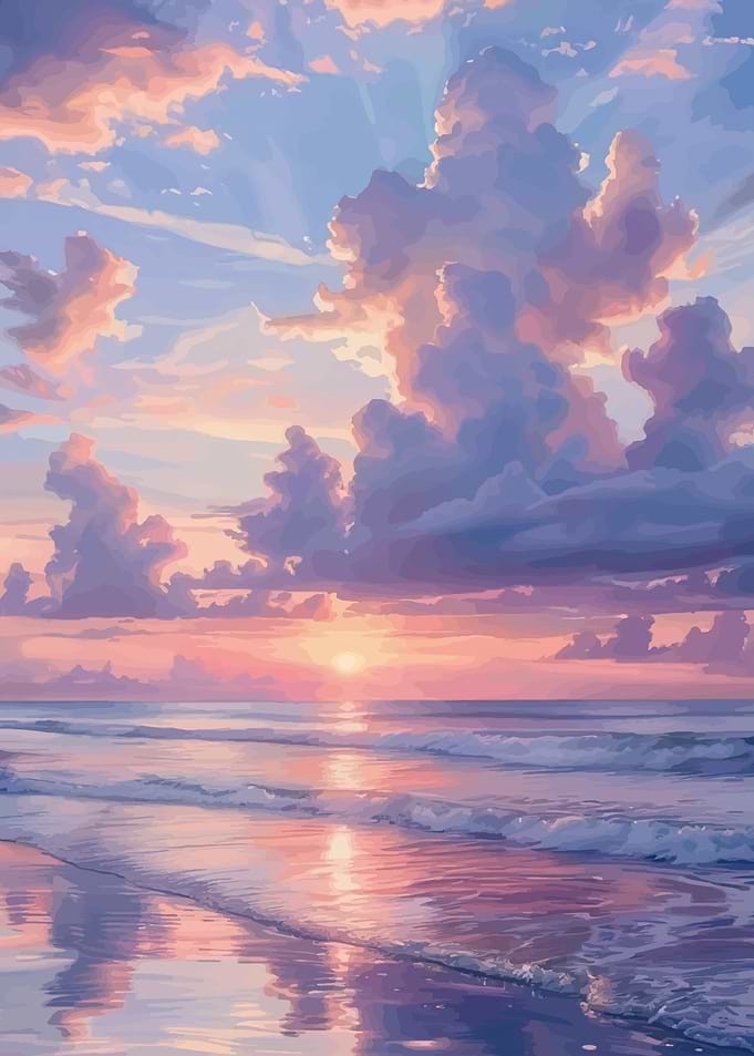 Dreamy Pastel Sunset Beach Landscape