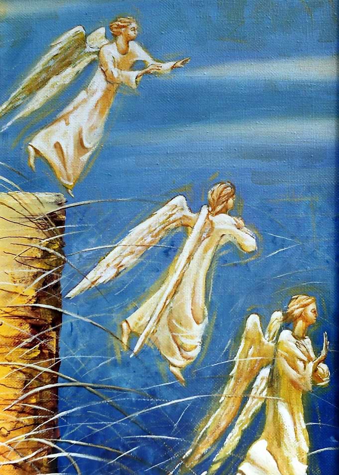 Three Angels Ascending from Cliff