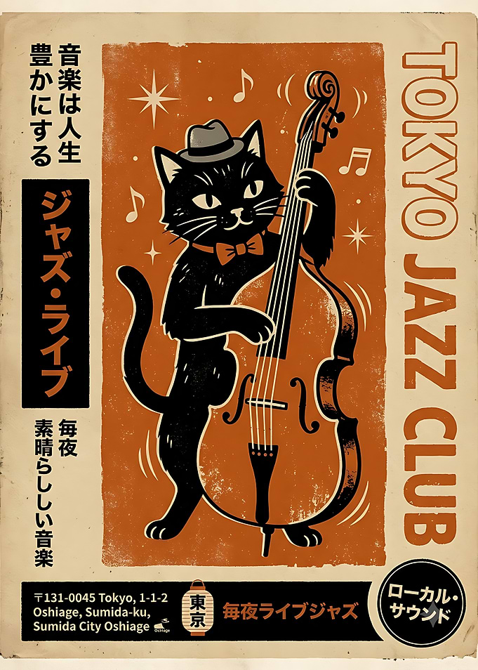 Tokyo Jazz Club Cat Poster