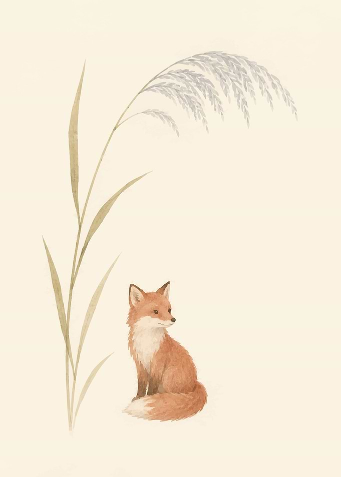 Watercolor Fox and Tall Grass
