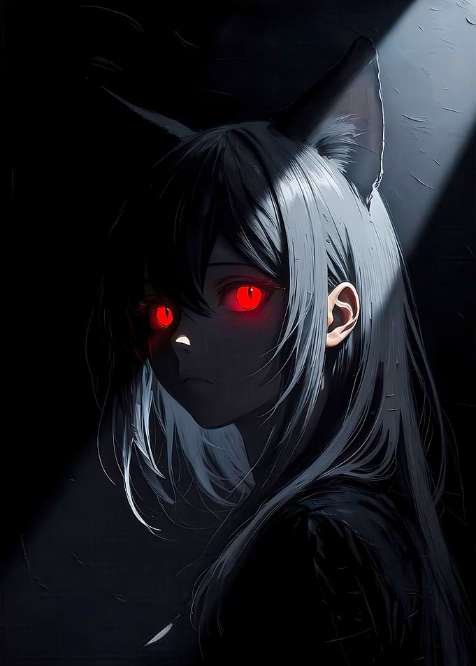 Anime Girl with Glowing Red Eyes