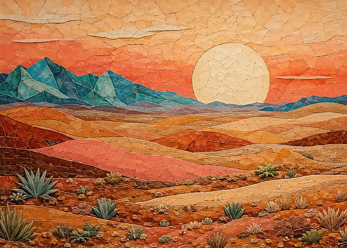 Mosaic Desert Landscape at Sunset