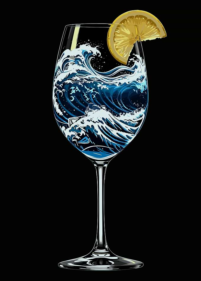 Great Wave Wine Glass Illustration
