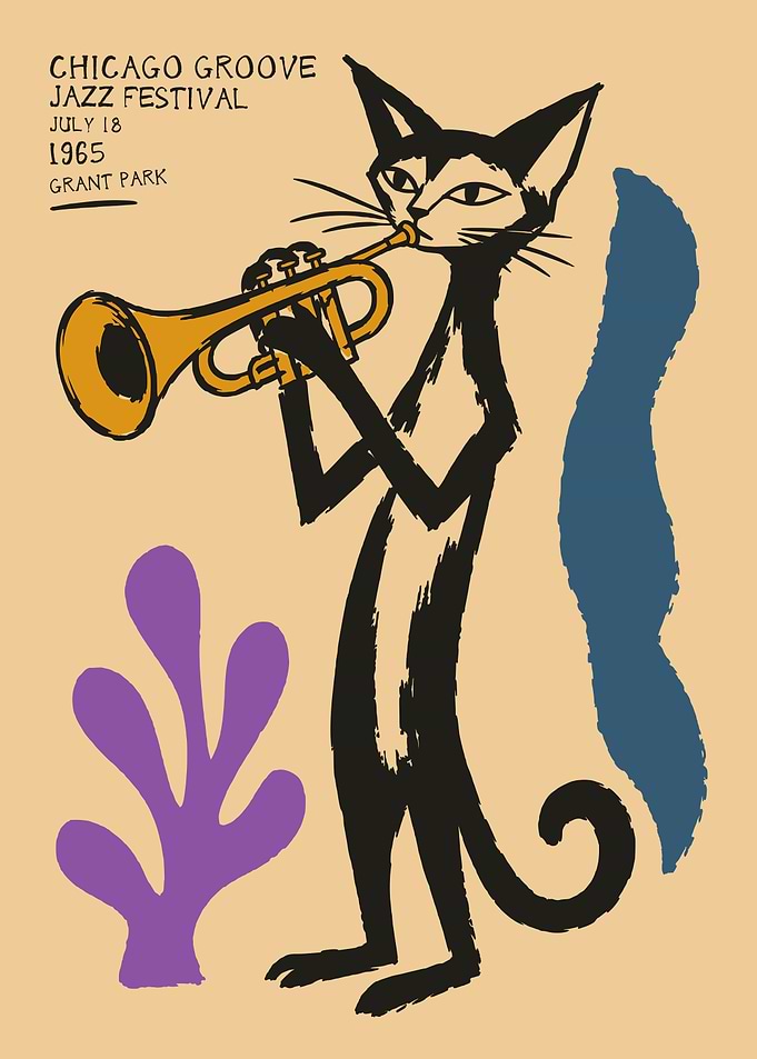 Vintage Chicago Jazz Festival Cat Poster