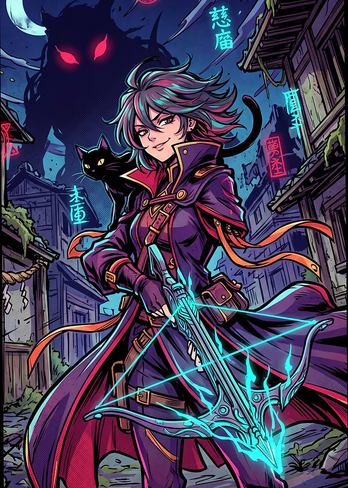 Anime Hunter with Glowing Crossbow