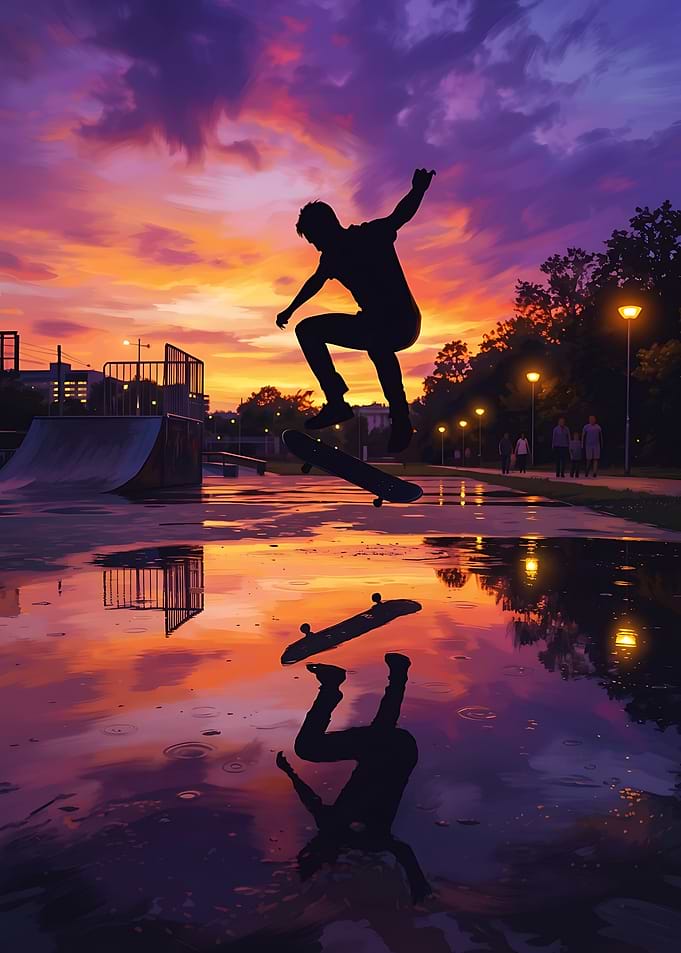 Skateboarder Silhouette at Sunset