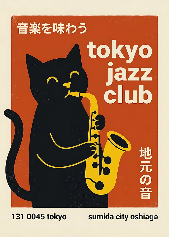 Tokyo Jazz Club Cat Poster