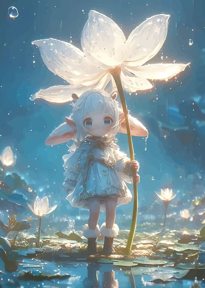 Cute Elf Girl Holding Giant Flower