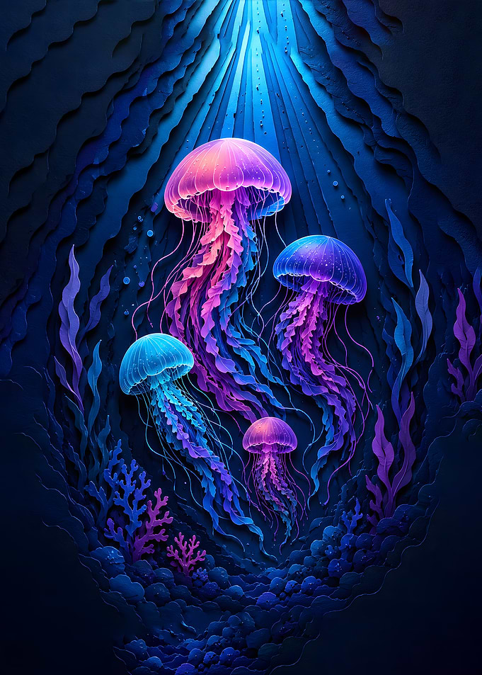Abyssal Glow - Bioluminescent Jellyfish in Deep Sea