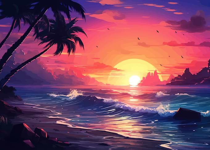 Vibrant Tropical Sunset Beach Scene